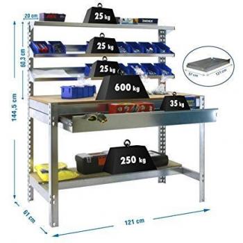 Banco de trabajo BT1 con cajón Simonwork Galva/Madera Simonrack 1445x1210x610 mms - Banco de trabajo resistente - mesa de trabajo industrial 600 Kgs de capacidad por estante