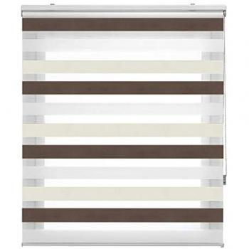 Estor Enrollable Noche y Día Tricolor Loras Marrón/Beige 125 x 180 cm - Doble Tejido Translúcido