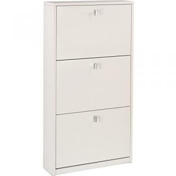 Zapatero compacto de 3 puertas en color blanco flameado, dimensiones 117 x 63 x 18 cm