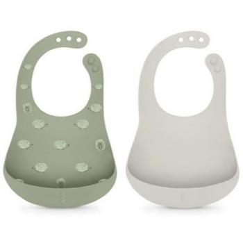 Suavinex Pack De 2 Baberos De Silicona Impermeable Y Flexible, Con Bolsillo Recoge-Migas, +4 Meses, Verde + Gris
