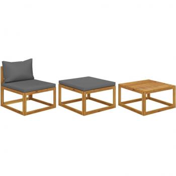 3 Piece Garden Lounge Set with Cushions - Solid Acacia Wood