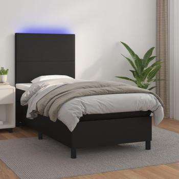 Cama box spring y colchón LED cuero sintético negro 90x200 cm Vidaxl Negro