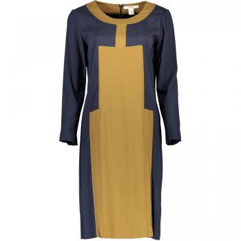 Chic Blue Round Neck Dress with Contrasting Details - IT36|XXS, Gant Midi Dresses, female, Blue, Size: S Blue Silk Chic Round Neck Dress