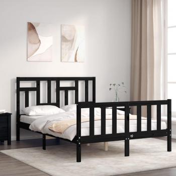 Cama de matrimonio con cabecero de madera maciza negra vidaXL