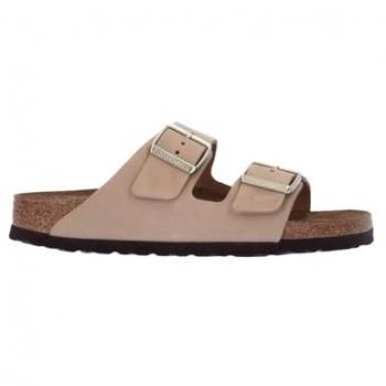 Birkenstock Arizona Soft Footbed Nubuck Leather Sandals for Women - Beige