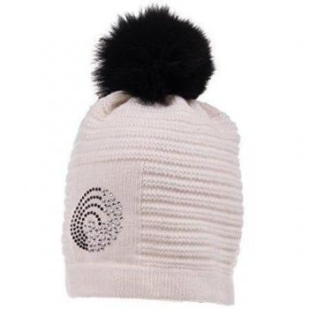 maximo Mütze Premium Class, Echtfellpompon, Strass - Gorro para niñas, color wollweiß 38, talla 55/57