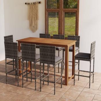 9-Piece Gray Garden Bar Set with Cushions