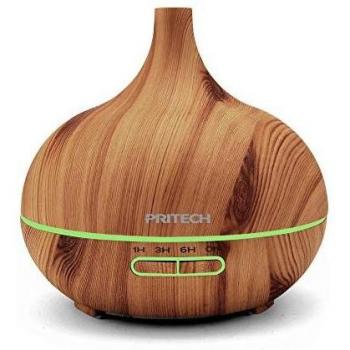 PRITECH - 400ml Humidificador Ultrasónico Aromaterapia, Difusor de Aceites Esenciales de Vapor Frío, 7 Colores LED, con diseño de Grano de Madera, Apagado automático y Ultrasilencioso