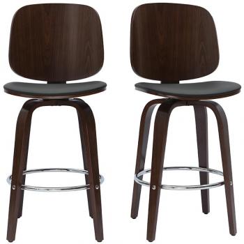 Set de 2 taburetes de cocina giratorios de diseño negros y madera oscura 66 cm BECK