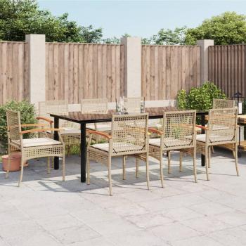 9-Piece Beige Poly Rattan Garden Dining Set with Cushions