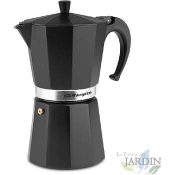 Cafetera Italiana de Aluminio Negra 12 Tazas con Mango Ergonómico y Fácil Limpieza
