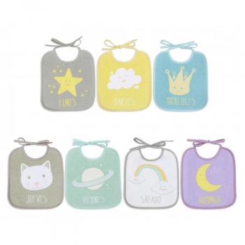 Kiokids Pack de 7 baberos semanales con cinta para atar