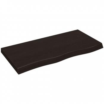 Estante de pared de madera de roble macizo tratado en color marrón oscuro, dimensiones 100x50x(2-6) cm