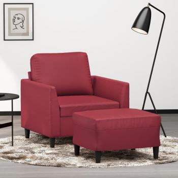Sillón con taburete de cuero sintético rojo tinto 60 cm