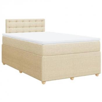 Cama box spring con colchón tela color crema 120x190 cm