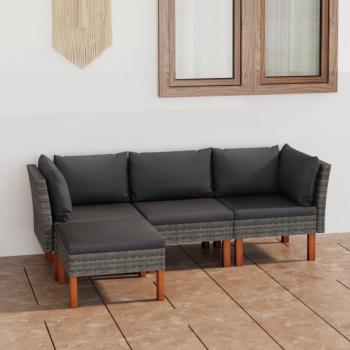 4-Piece Grey Poly Rattan Garden Lounge Set with Cushions