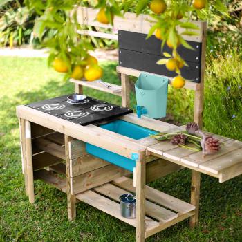 Cocina de barro de madera TP Toys Muddy Madness con accesorios para juego al aire libre