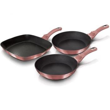 Berlinger Haus I-Rose Juego de 2 Sartenes y Grill Inducción 20-24-28cm, Aluminio Forjado, Antiadherente Ecológico Titanio sin PFOA, Diseño Moderno,