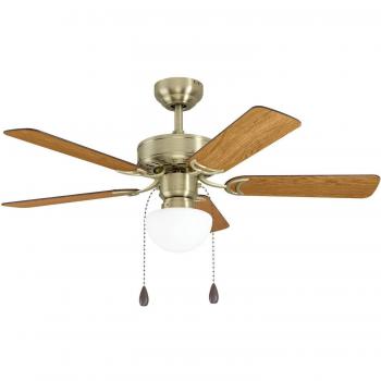 Ventilador de Techo Cadiz con Luz LED, E27, Interruptor por Cuerda, Latón Antiguo, 5 Aspas, Ø 107 cm