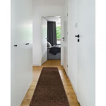 Alfombra de Pasillo Soffi Shaggy 5cm Marrón 80x300 cm - Ideal para Cocina, Entrada y Pasillo
