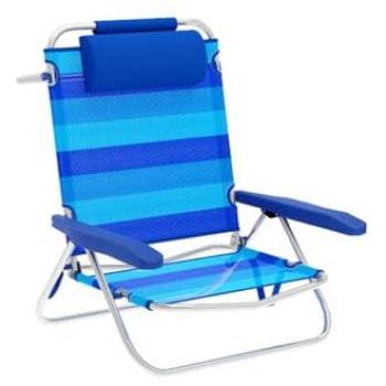 Marbueno Silla Plegable 5 Posiciones Aluminio con Cojín Rayas Azules Playa y Piscina 61x68x82 cm 10242