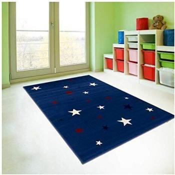 Alfombra infantil fácil de mantener azul 140x200 cm con diseño de estrellas