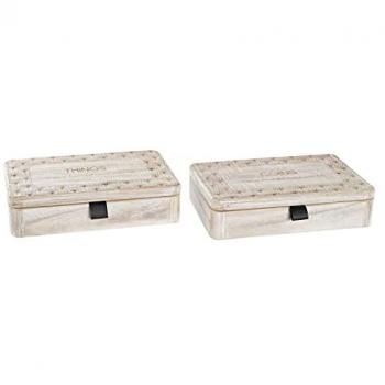Caja Decorativa DKD Home Decor Natural Madera MDF 28 x 18 x 6,5 cm (2 Unidades)