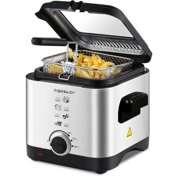 Aigostar Fries 30IZD - Freidora compacta de 1,5 litros, libre de BPA, 1000 watios con gran ventana transparente y temperatura ajustable. Acero inoxidable de tipo 304. Diseño exclusivo