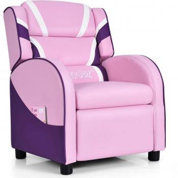 Kids Recliner Chair Pink - Costway PU Leather Kids Gaming Sofa Recliner Armchair with Side Pockets in Pink