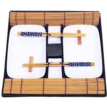 Exzact EX-SG Hermoso Estilo Oriental Set de sushi de 10 piezas - 2 x platos de sushi, 2 x tazones de inmersión, 2 x Bamboo Sushi Rolling Mats, 2 x palillos de bambú Rests, 2 x pares de palillos