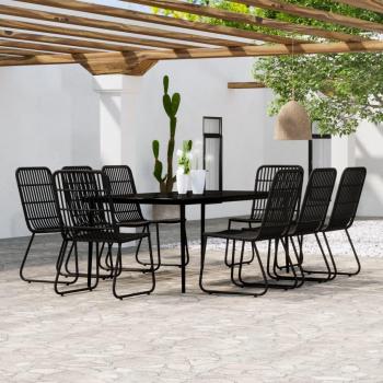 9-Piece Black Garden Dining Set with Cushions