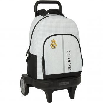 Mochila Grande con Ruedas Compacta Evolutiva Extensible Real Madrid 1ª Equipación 24/25, dimensiones 33x22x45cm, Producto Oficial, Especial Regalos Para Todos