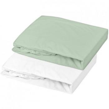 Juego de 2 Sábanas Bajeras Ajustables 60 x 120 cm - Jersey - Blanco/Verde Gris - Oeko-Tex
