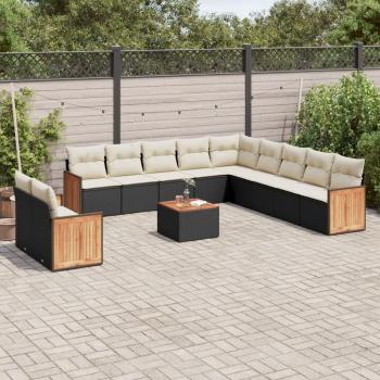 12-Piece Black Poly Rattan Garden Sofa Set with Cushions