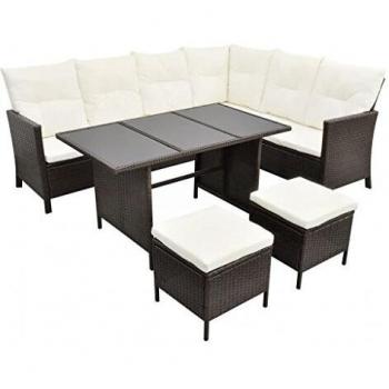 4-Piece Brown Poly Rattan Garden Lounge Set with Cushions