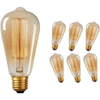 Massway Vintage Edison Bombilla 6 Piezas 40w E27 rosca Antiguo Bombilla 220V-240V - Edison Lámpara de vidrio Filamento de tungsten 2700-2900K regulable
