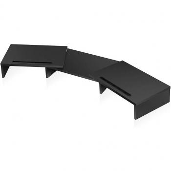 Phoenix Technologies - Soporte Elevador para 3 Monitores y Portátil, Ajustable en 2 Alturas, Organizador de Cables, Fabricado en Madera, Color Negro