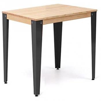 Mesa Lunds 70x70x75cm Negra en Madera Maciza de Pino con Acabado Natural Estilo Nórdico Industrial