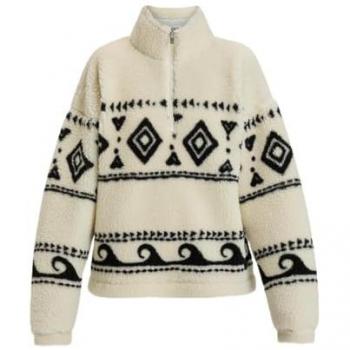 Roxy Treasure Soul - Sudadera polar forro polar de mujer, diseño half zip, color blanco neutro y negro, talla M