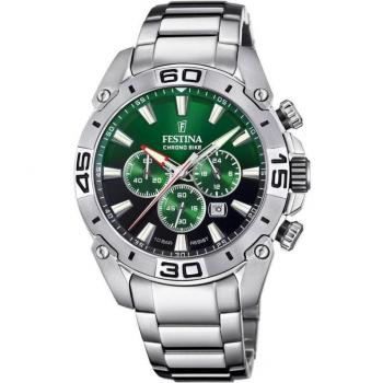 Festina Chrono Bike F20543/3 Reloj para Hombre con Esfera Verde y Caja de Acero Inoxidable 316L Gris Plata