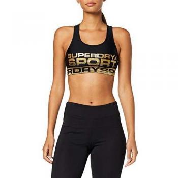 Superdry Bolt Sport Bra Sujetador, Mujer, Negro y Dorado, 8