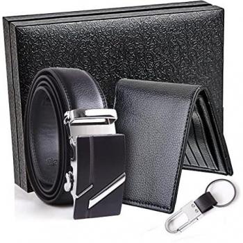 WOTENCE Estuche de Regalo para Hombre: Incluye Billetera para Hombre，Cinturón Cuero Hombre ,Llavero.Valentín, Navidad, Cumpleaños Aniversario,Aniversario Regalo