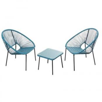 Conjunto Acapulco de 2 sillones + mesa baja azul - Diseño retro, uso interior/exterior, resistente al agua