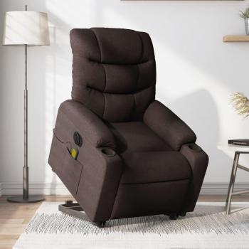 Sillón masaje eléctrico reclinable elevable de tela marrón oscuro Vidaxl 854763