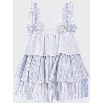 Vestido de bebé niña con rayas azules y detalles en encaje