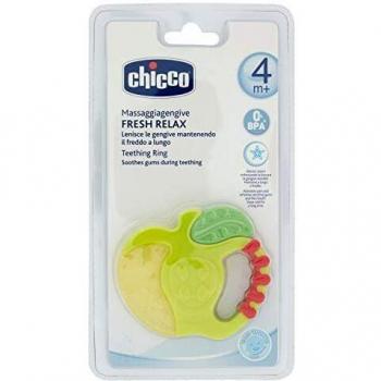 Chicco Fresh Relax, Anillo de Dentición para Encías Sensibles, Mordedor Bebé Refrigerante con Empuñadura Ergonómica - 1 Pieza, Colores Surtidos, Mordedor Bebés 4 Meses, Diseño Manzana o Fresa