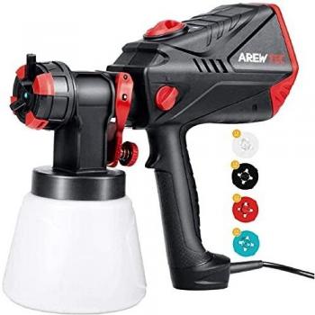 Pistola de Pintura,AREWTEC Alta Potencia de 600W con Flujo Máximo de 1200ml/min, HVLP Pistola de Pintar con Recipiente de 1000ml, 4 Boquillas para la Pulverización y Limpieza del Bricolaje, SGT10A