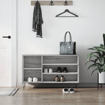 Mueble zapatero de madera contrachapada 102x36x60 cm en color blanco brillante, gris hormigón y gris sonoma