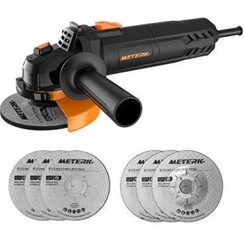 Amoladora angular, Meterk Multi-function Angle Grinder 750W 4-1 / 2inch con 115mm Para eliminar/cortar/moler Con 3 Ruedas abrasivas de rectificado 3 Ruedas abrasivas de corte 1 mango auxiliar