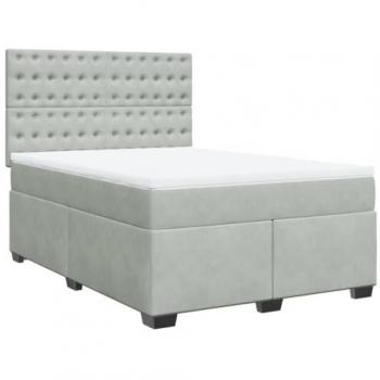 Cama Box Spring con colchón de terciopelo gris claro 160x200 cm